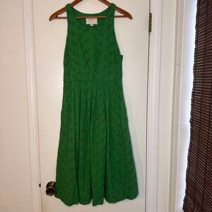 Anthropologie Green Eyelet Sleeveless Dress Size 4 Fit and Flare